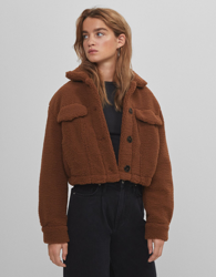 Bershka Cazadora Trucker Borrego Mujer L Marrón características