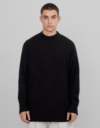 Bershka Jersey Oversize Cuello Perkins Hombre Xs Negro características