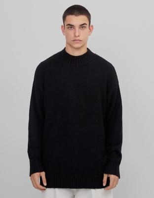 Bershka Jersey Oversize Cuello Perkins Hombre Xs Negro