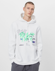 Bershka Sudadera Print Hombre L Blanco en oferta