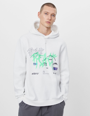 Bershka Sudadera Print Hombre L Blanco