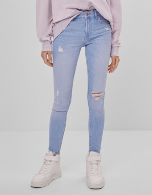 Bershka Jeans Skinny Low Waist Mujer 36 Azul Claro