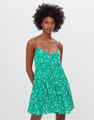 Bershka Vestido Tirantes Flores Mujer L Verde