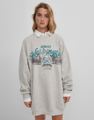 Bershka Vestido Felpa Oversize Print Mujer S Gris