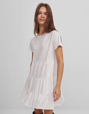 Bershka Vestido Babydoll Corto Mujer M Blanco Roto