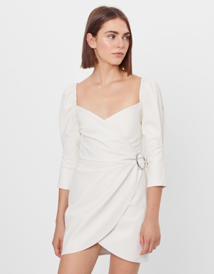 Bershka Vestido Cruzado Efecto Piel Mujer L Crudo