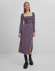 Bershka Vestido Midi Flores Mujer Xs Morado características