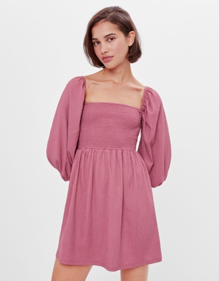 Bershka Vestido Babydoll Flores Mujer M Rosa