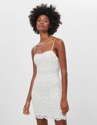 Bershka Vestido Corto De Encaje Mujer L Blanco Roto características