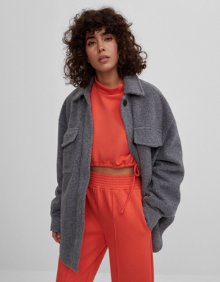 Bershka Sobrecamisa Oversize Mujer Xs Gris