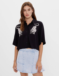 Bershka Camisa Con Estampado Mujer S Negro precio