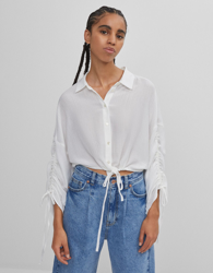 Bershka Camisa Fruncidos Mujer M Blanco precio