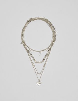 Bershka Collar Multicadena Cruz Mujer Plata
