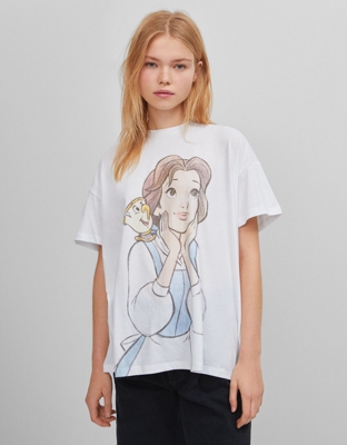 Bershka Camiseta Print La Bella Y La Bestia Mujer S Blanco