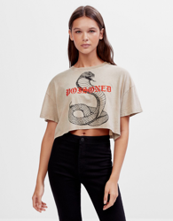 Bershka Camiseta Bordado Mujer M Arena precio