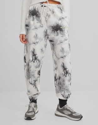 Bershka Pantalón Jogger Tie Dye Mujer L Blanco