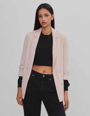 Bershka Blazer Con Mangas Roll Up Mujer L Rosa
