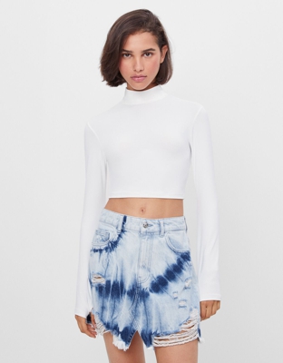 Bershka Falda Denim Tie Dye Mujer 38 Azul Claro