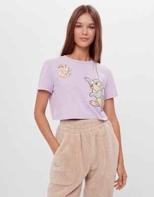 Bershka Camiseta Bambi Mujer Xs Morado