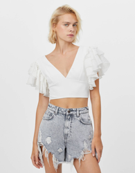 Bershka Top Volantes Pico Mujer M Crudo características