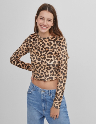 Bershka Camiseta Velvet Animal Print Mujer M Camel