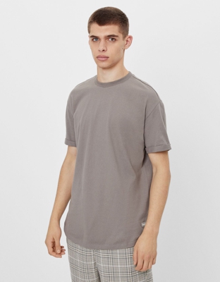 Bershka Camiseta Long Manga Corta Hombre Xs Gris