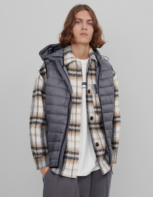 Bershka Chaleco Acolchado Ligero Con Capucha Hombre S Gris