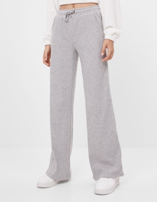 Bershka Pantalón Wide Leg Cordón Mujer M Gris