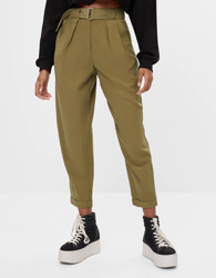Bershka Pantalón Bombacho Tencel ® Mujer Xs Kaki en oferta
