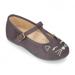 Merceditas Niña En Forma De T Con Diseño Gato En Serratex. 21 Gris precio