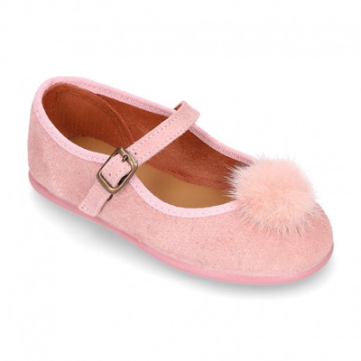 Mercedita Niña Estilizada En Serraje Rosa Con Pompon. 35 Rosa