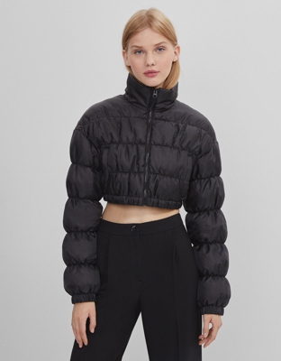 Bershka Cazadora Nylon Cropped Mujer Xs Negro