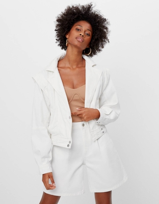 Bershka Cazadora Biker Con Manga Volumen Mujer Xs Crudo