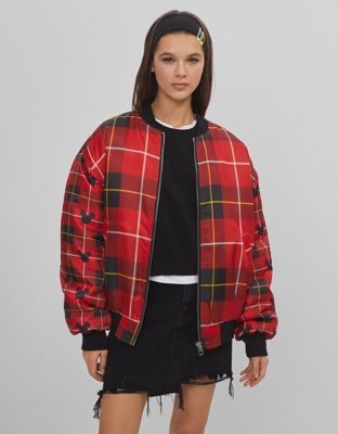 Bershka Cazadora Bomber Mickey Mouse Mujer S Rojo