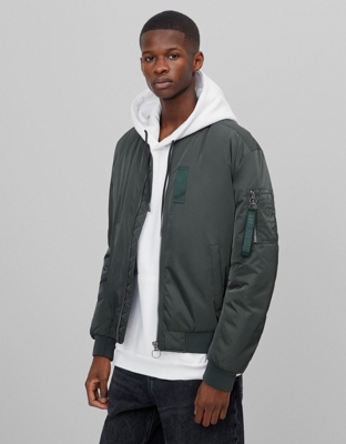 Bershka Cazadora Bomber Acolchada Hombre S Verde