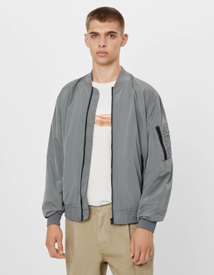 Bershka Cazadora Bomber Ligera Hombre M Gris