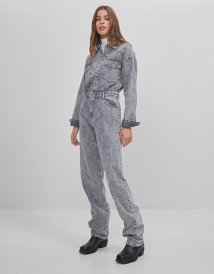Bershka Peto Denim Largo Mujer Xs Gris