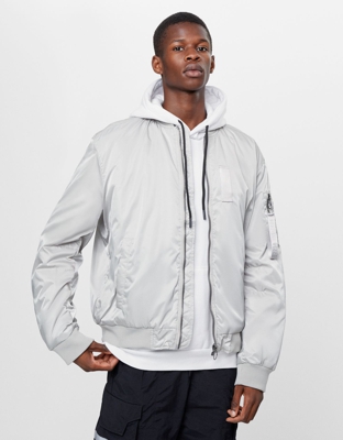 Bershka Cazadora Bomber Acolchada Hombre S Gris