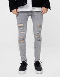 Bershka Jeans Skinny Rotos Hombre 34 Gris características