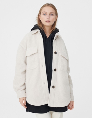 Bershka Sobrecamisa Oversize Mujer Xs-S Crudo