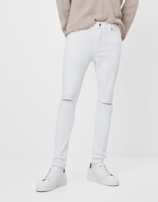 Bershka Jeans Super Skinny Hombre 34 Blanco
