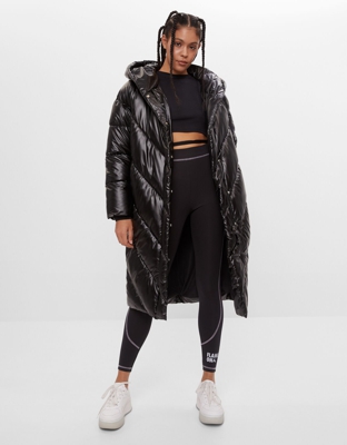Bershka Abrigo Largo Nylon Mujer L Negro