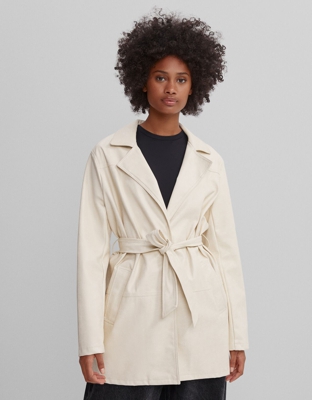 Bershka Abrigo Efecto Piel Mujer M Arena