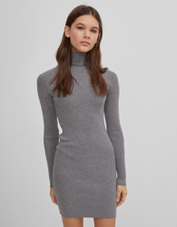 Bershka Vestido Corto Rib Cuello Vuelto Mujer S Gris en oferta
