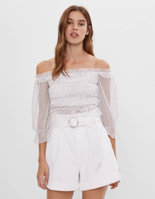 Bershka Blusa De Plumeti Mujer S Blanco Roto