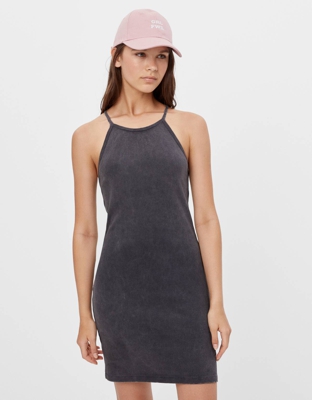 Bershka Vestido Corto Tirantes Mujer S Negro