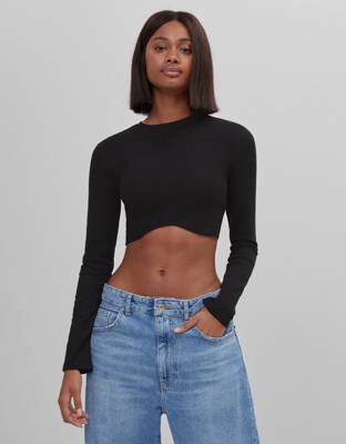 Bershka Camiseta Cropped Mujer L Negro