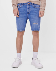 Bershka Skinny Fit Denim Bermuda Shorts Hombre 44 Azul características