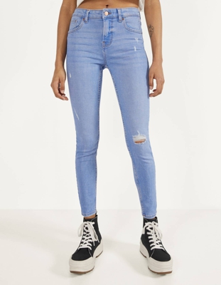 Bershka Jeans Skinny Mid Waist Mujer 34 Azul