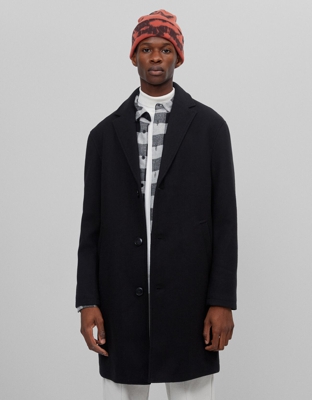 Bershka Abrigo Largo Hombre Xl Negro